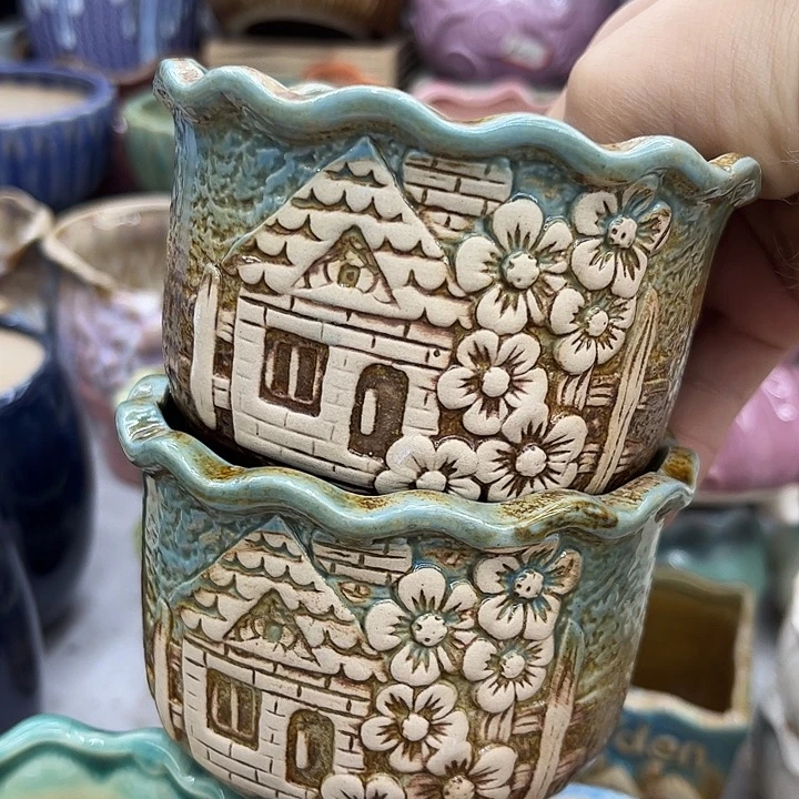 多肉绿植陶瓷花盆9.9包邮，有孔