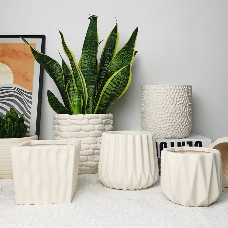 简约透气吸水陶土盆素烧花盆创意造型白陶盆小绿植多肉花盆可DIY