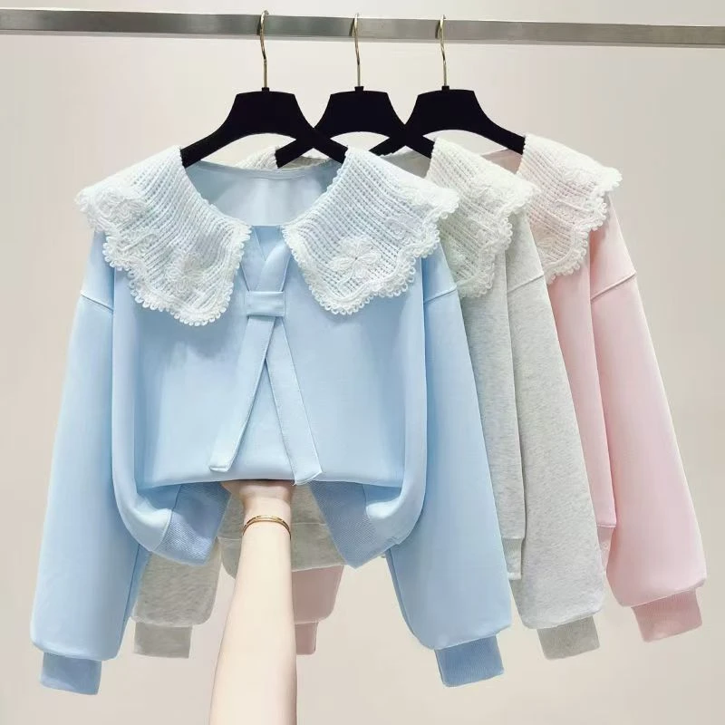 学院风蕾丝拼接娃娃领卫衣女童春秋2025新款中大童洋气设计感上衣