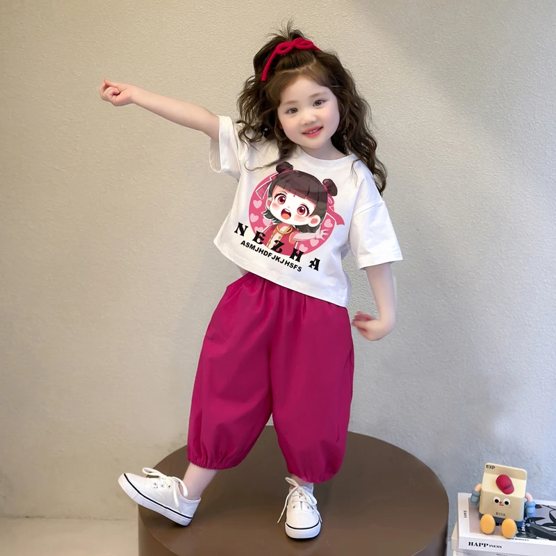 哪咤儿童服装女童短袖套装夏装2025新款女孩夏季哪吒衣服两件套夏