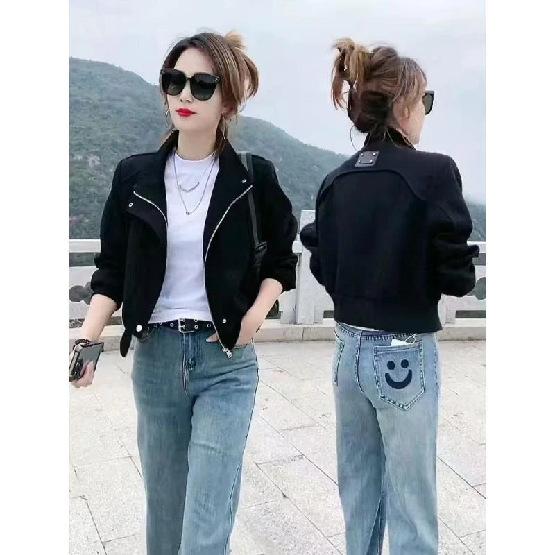 2025春秋爆款设计感棒球服外套女短款时尚黑色小个子休闲显高上衣