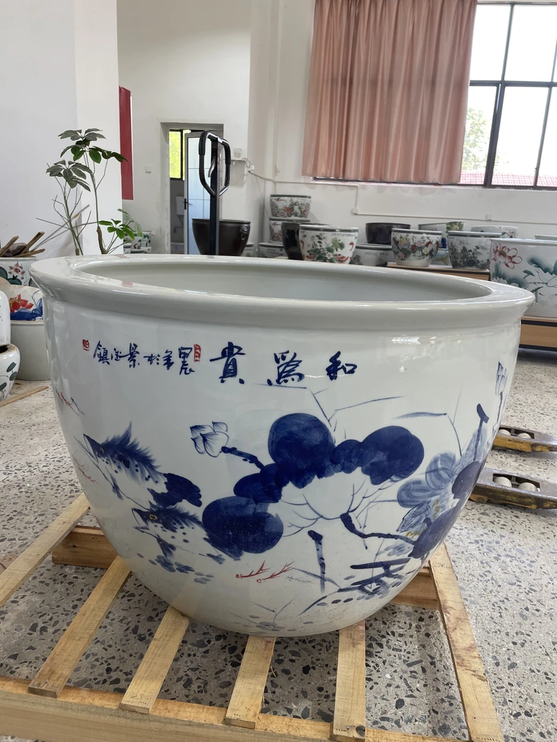 《直径1米高度70cm和为贵》景德镇陶瓷缸庭院景观手工
