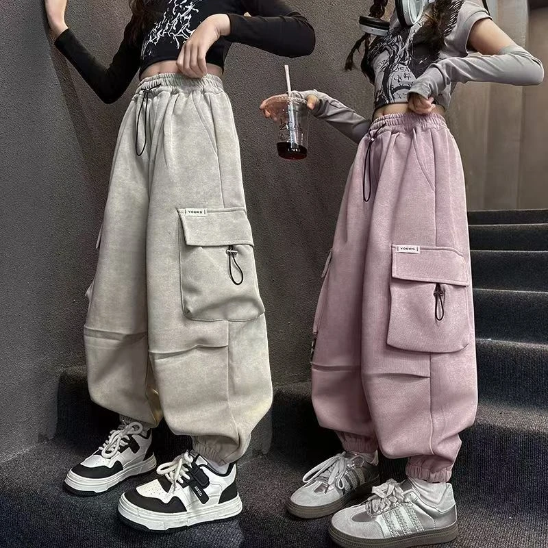 女童工装裤春秋2025新款儿童秋季宽松束脚长裤潮大童秋装外穿裤子