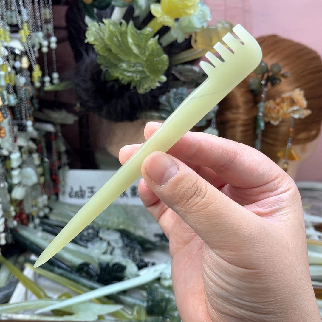 蛇纹石玉发饰未镶嵌默认微瑕岫玉发簪