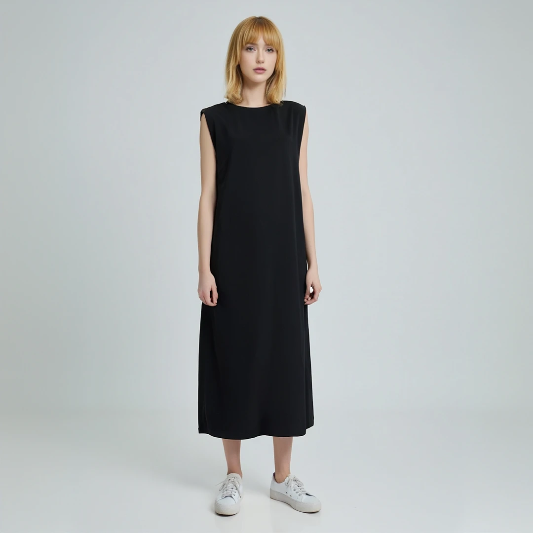 7A425套头纯色无袖连衣裙百搭长款女装舒适