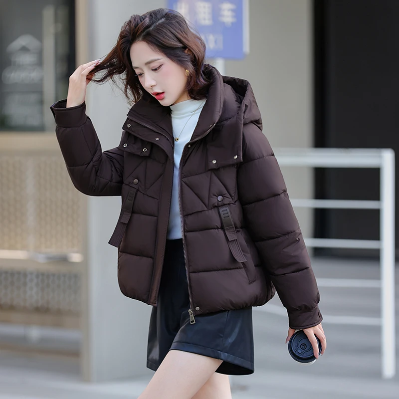 2025冬新款女装时尚休闲拉链风连帽短款宽松百搭加厚保暖棉袄外套