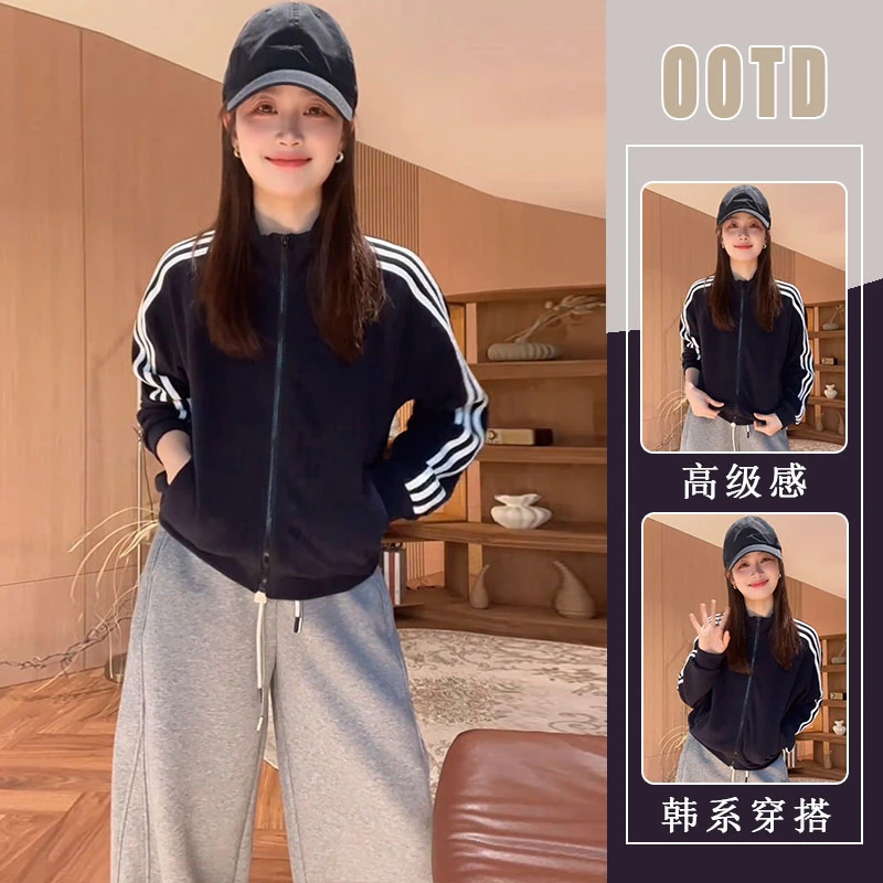 外套女新款2025爆款秋装韩系小个子休闲百搭上衣灰色休闲裤两件套