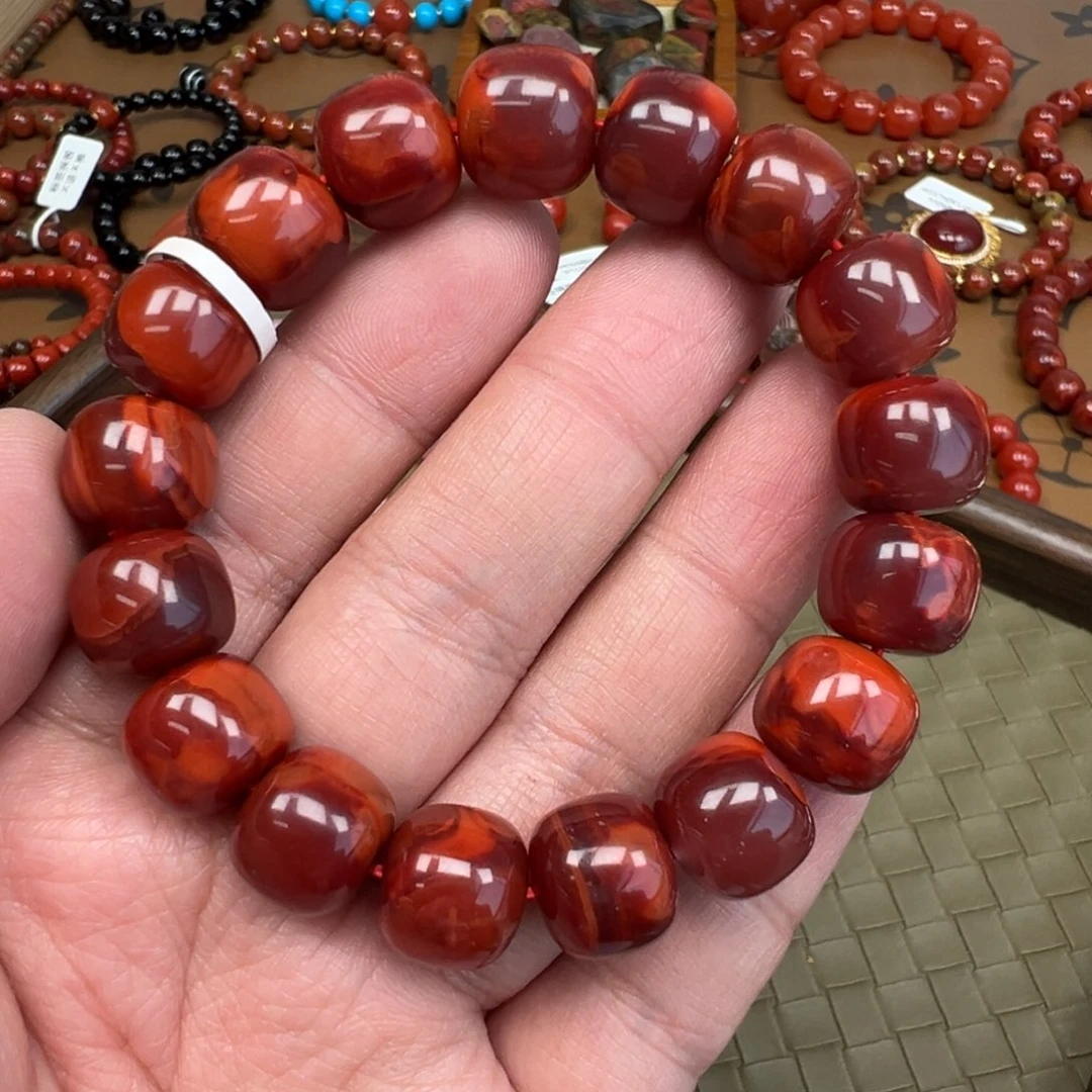 桃***主南红玛瑙未镶嵌手链瓦西12mm