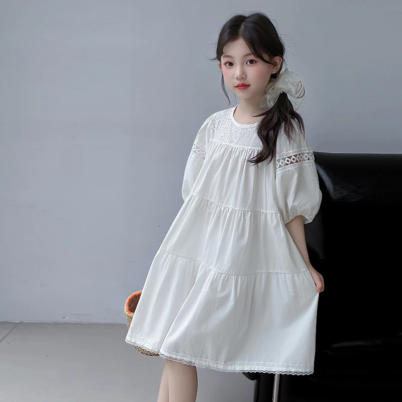 女童连衣裙夏装2025新款女孩白色纯棉中大童儿童亲子度假棉布裙子