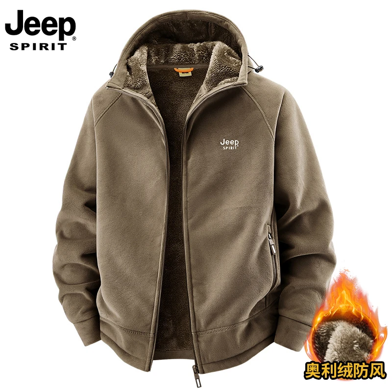JEEPSPIRIT拉链常规冬季男卫衣服绣绣花保暖羊羔绒立加绒领风加厚