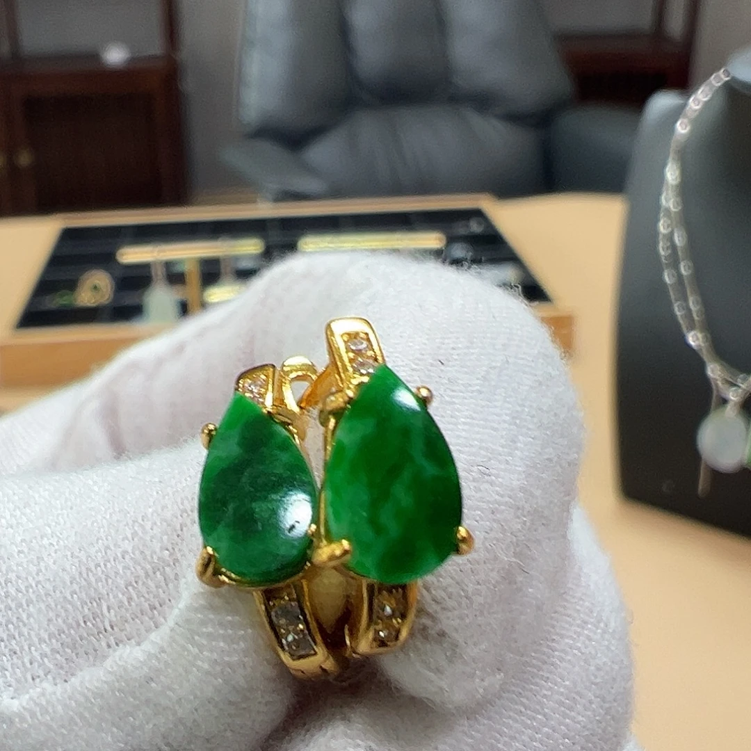 翡翠银S925镶嵌耳饰耳环