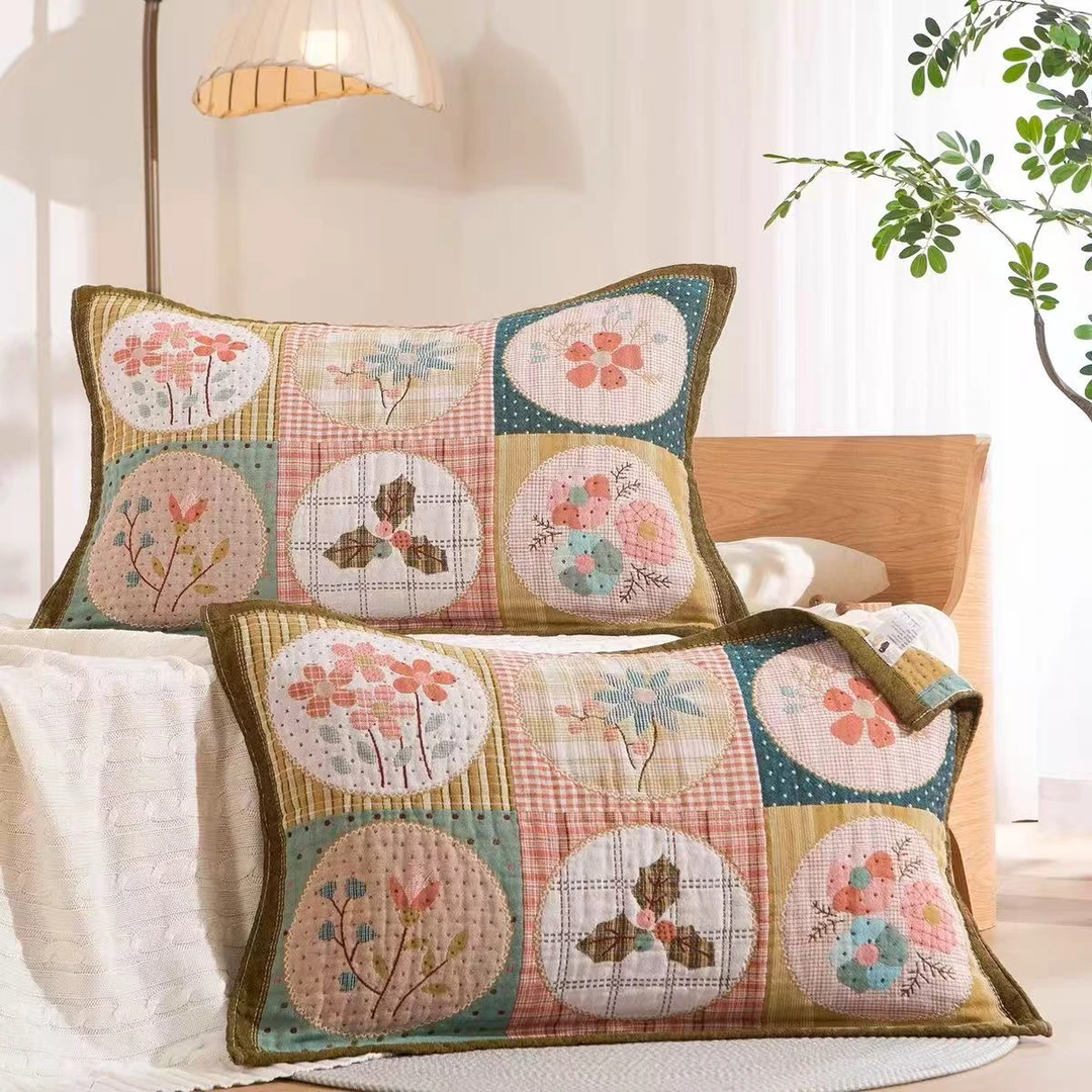 A351 多层拼接纱布棉枕巾家用成人单三叶莲枕巾52X78cm