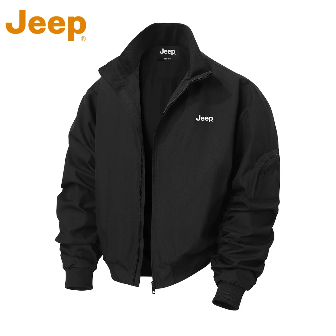 JEEP吉普美式潮牌短款夹克男士秋季2025新款宽松立领褶皱长袖外套