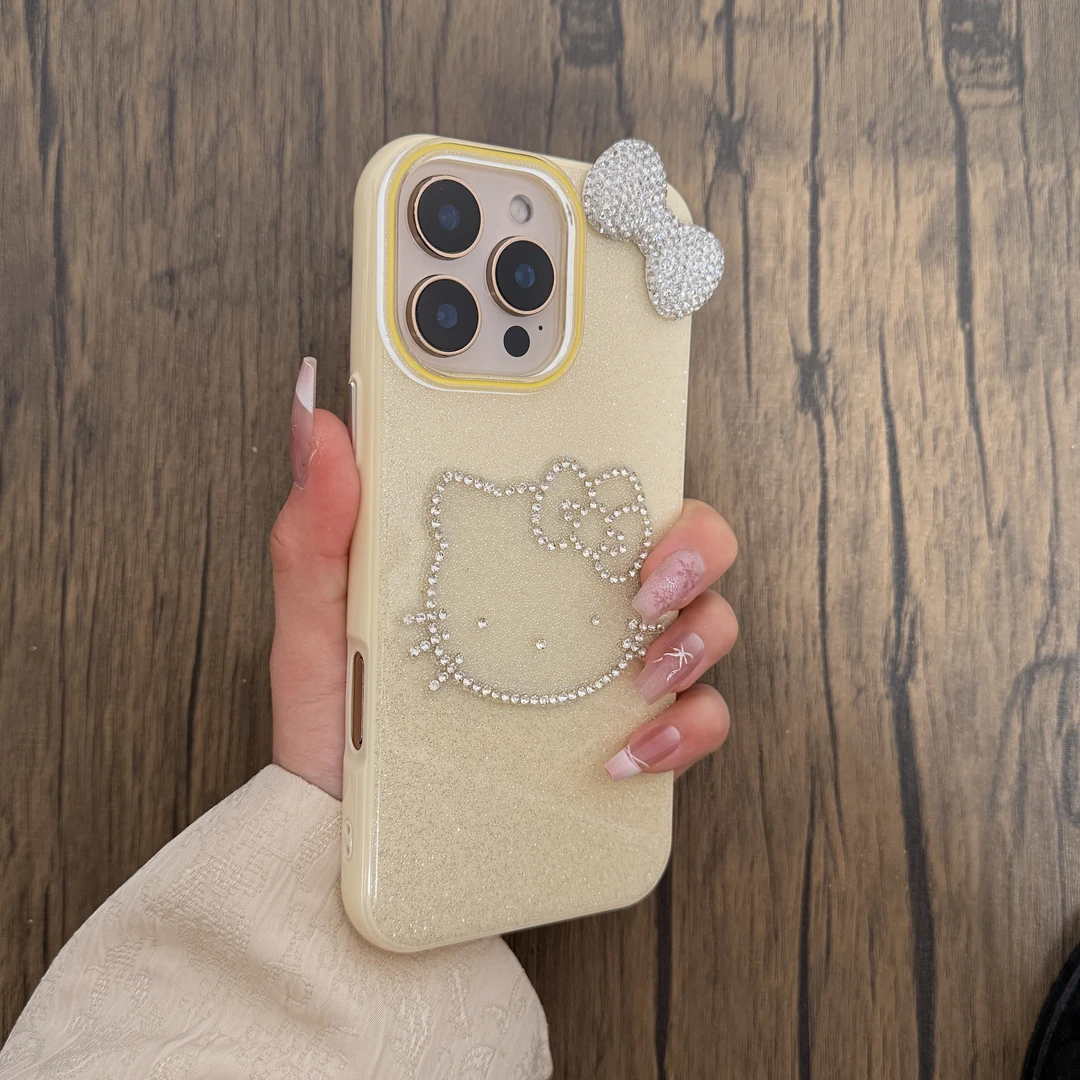 轻奢高级感闪钻kitty满钻蝴蝶结适用苹果16Promax手机壳15女款14