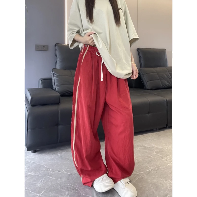 到位25ss男装夏季时尚休闲直筒长裤男条纹拼接宽松运动透气休闲裤