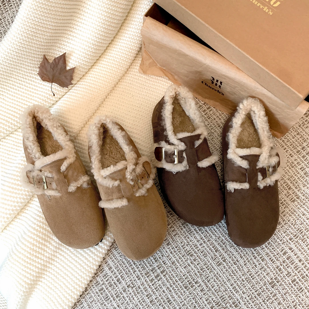 手工新款2.5cm勃肯鞋女羊羔毛冬季爆款加绒明星同款小暖炉毛毛鞋