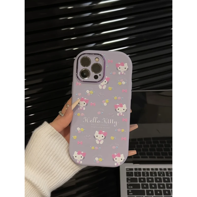 适用苹果16pro手机壳iphone15小胖妹创意雏菊蝴蝶结kitty女华为60