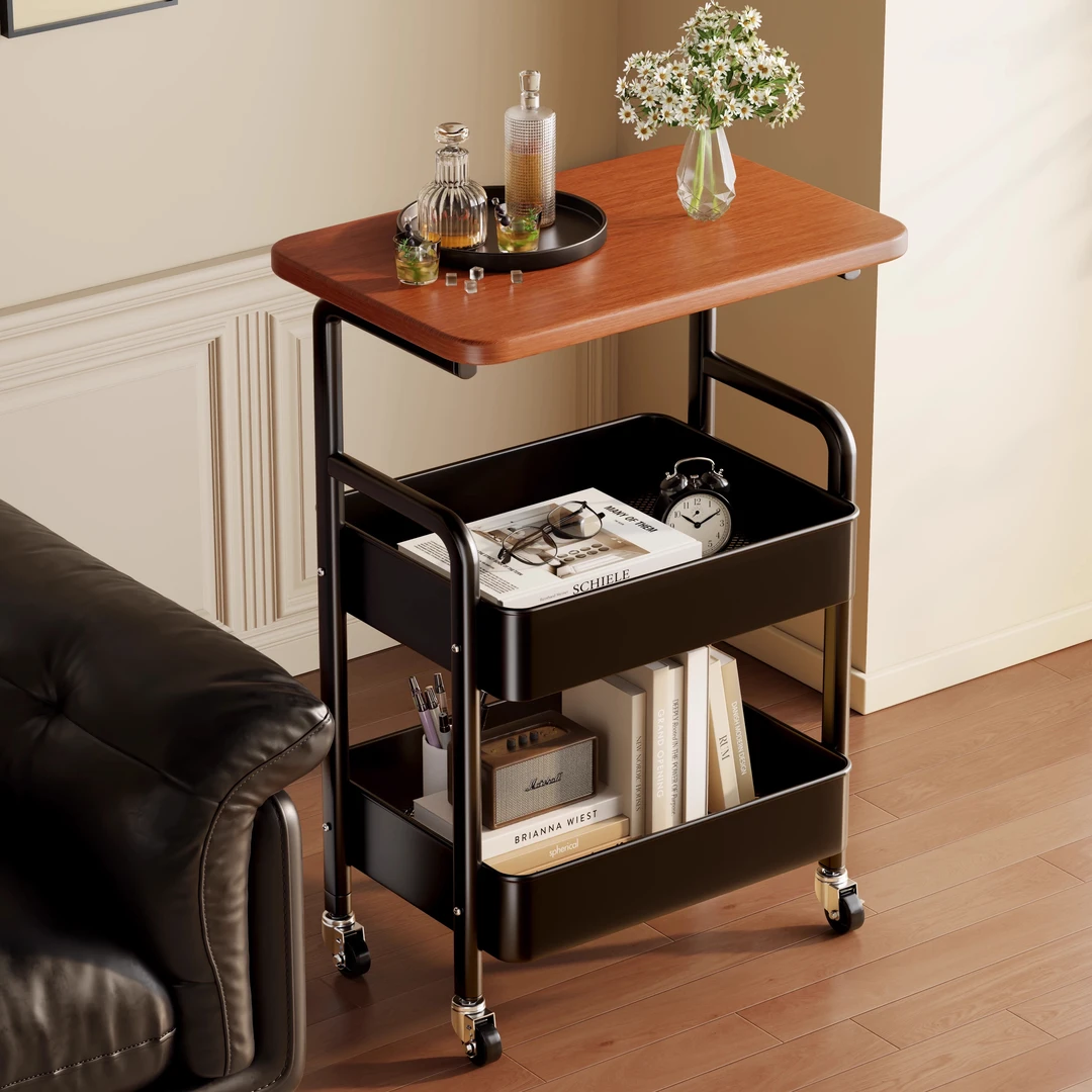 中古置物架茶几小推车沙发边几客厅复古边桌卧室床头柜零食收纳架