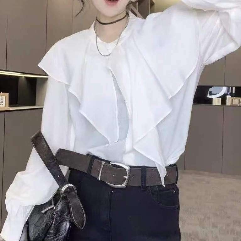 CW.MM 法式荷叶边设计感长袖衬衣上衣