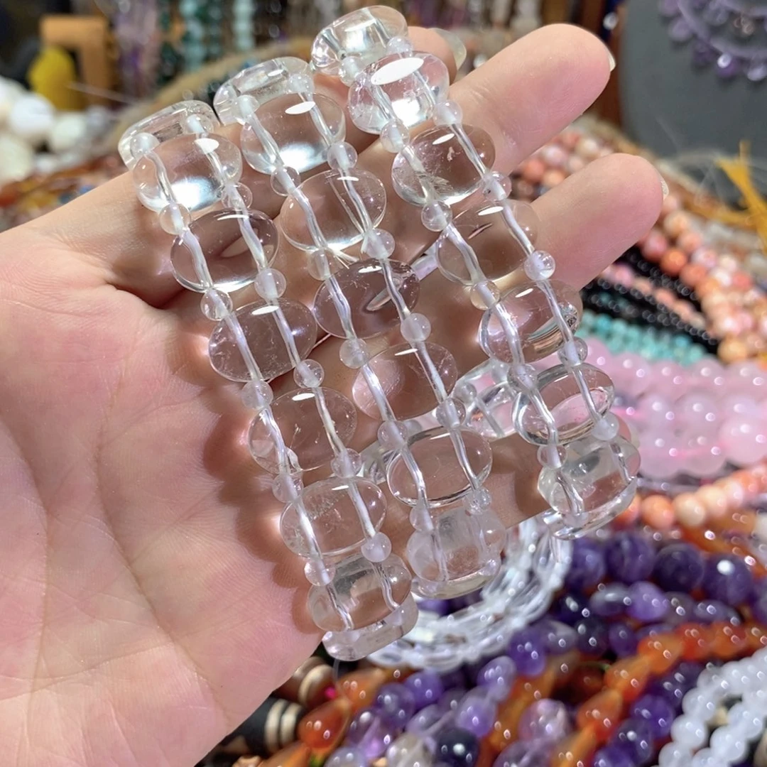 未镶嵌玛瑙/玉髓珠宝半成品白水晶手牌一串卡16mm