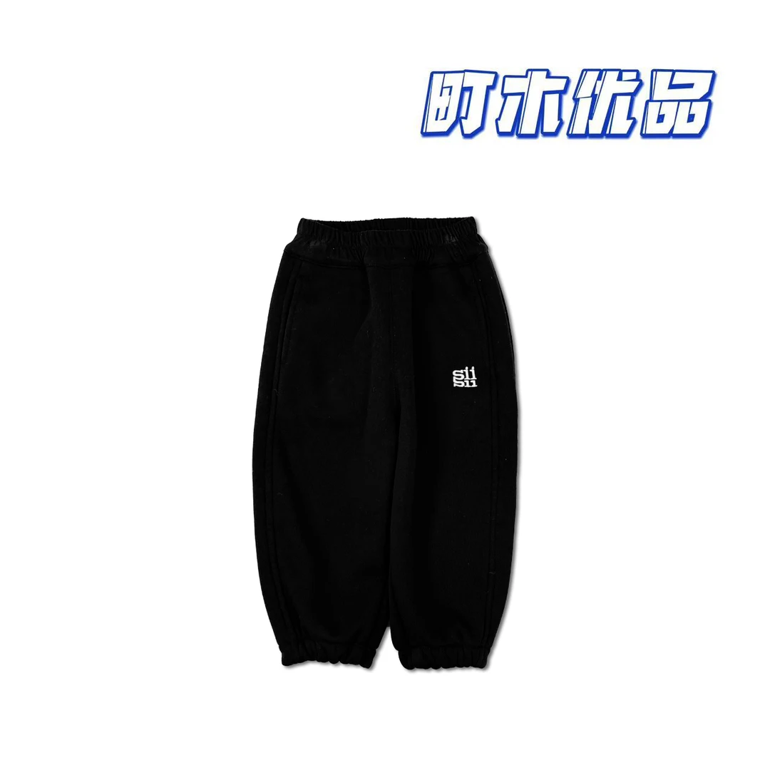 【町木优品】儿童冬季新款贴标百搭刺绣修身纯色口袋加绒卫裤 K6231