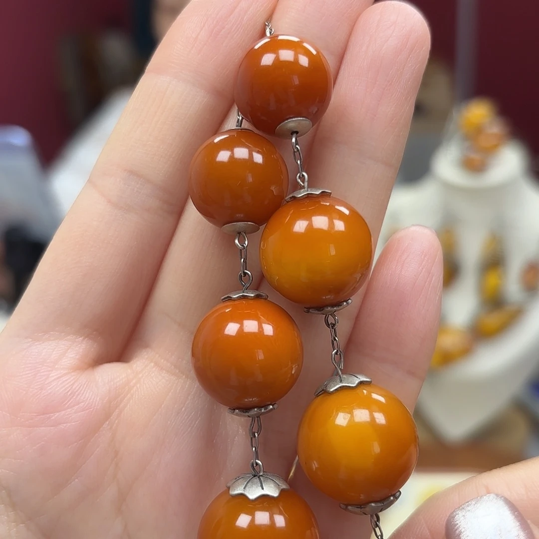 银S925镶嵌蜜蜡裸石10锁骨