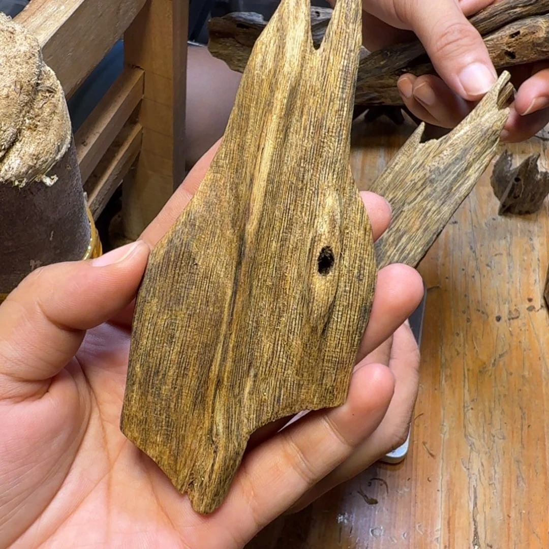 梓***墨沉香块料沉香块料天然虫漏18克