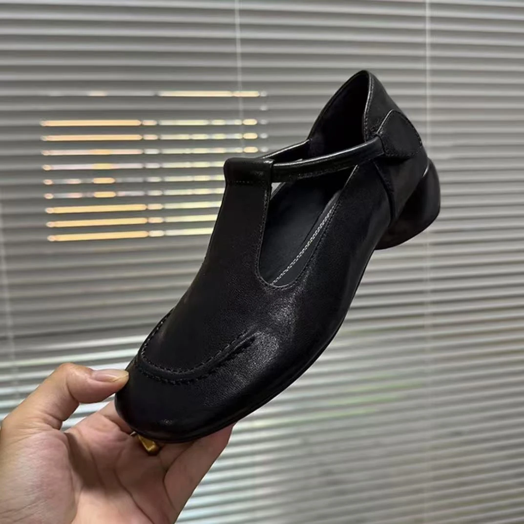 【品牌力荐】魔术贴防滑单鞋休闲鞋黑色夏季软底百搭真皮低跟9828