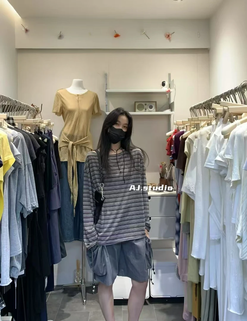 AJ （1ajl95355#）条纹的、露背后绑带宽松长袖T 6-16