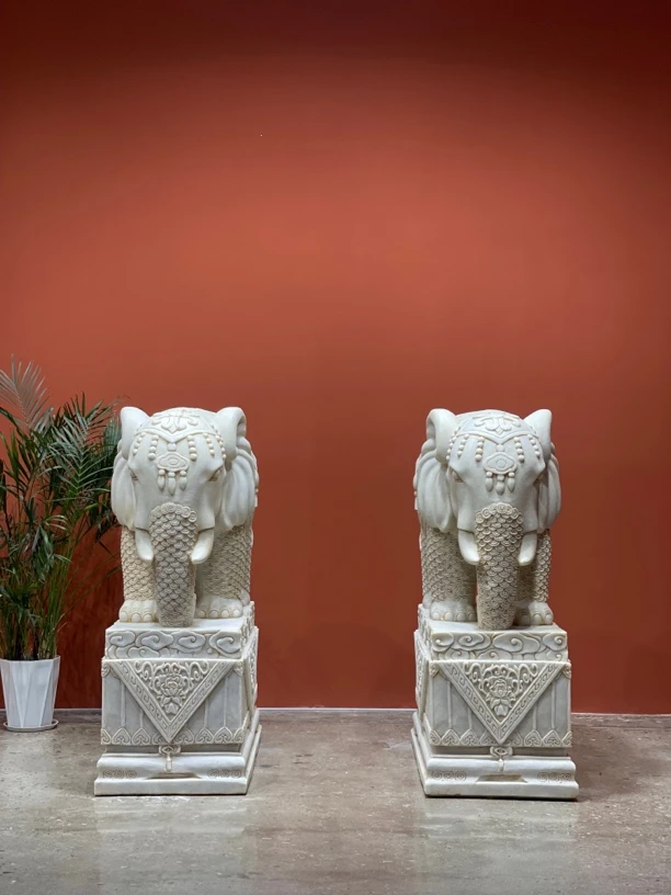【富贵吉象•金钱象】汉白玉雕刻全品工艺品动物中式摆设雕塑