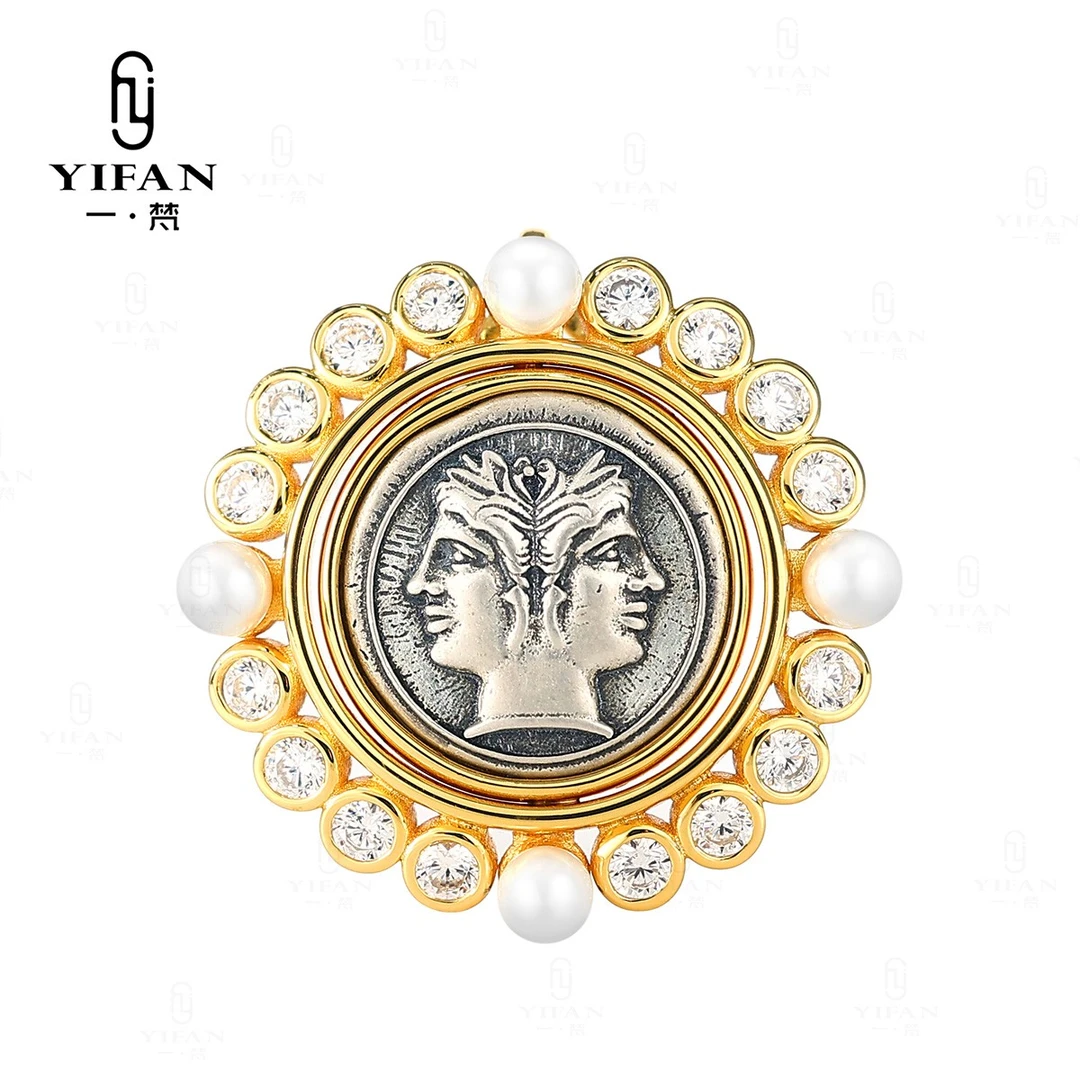 吊坠925银合成锆石 一梵  2048-设计师款复古满钻双面神白珠吊坠