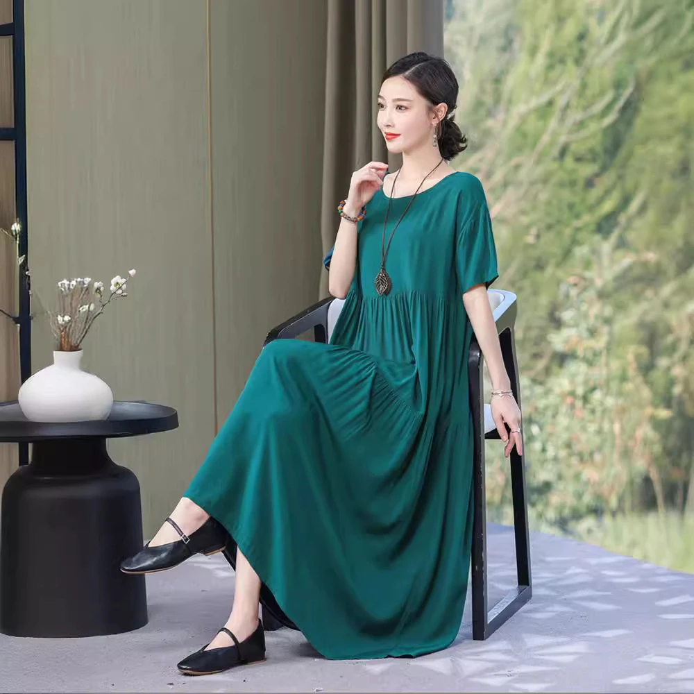 高端纯色连衣裙2025新款棉绸气质妈妈肚子母亲节裙子大码显瘦