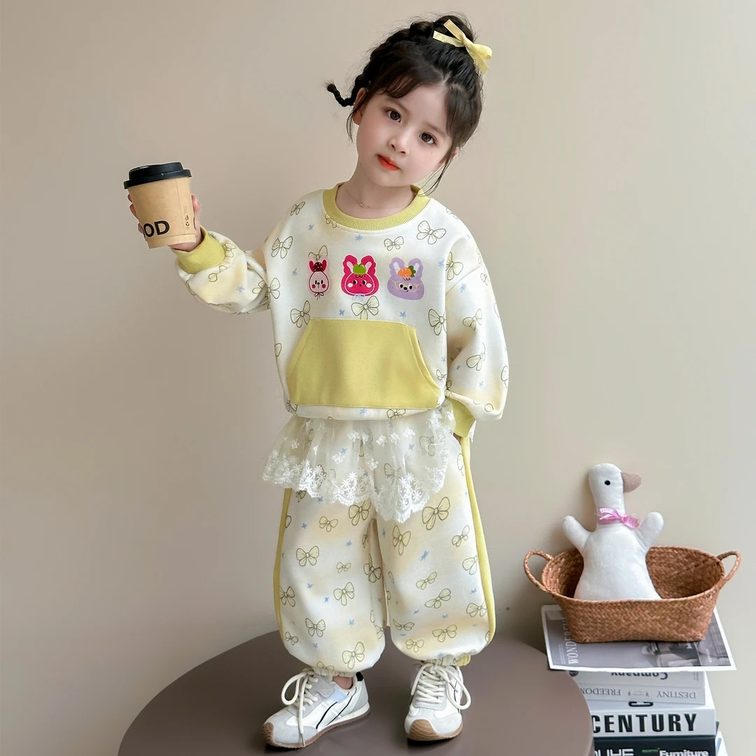 女童秋季套装2025新款洋气女宝卫衣两件套儿童春秋款韩版卡通衣服