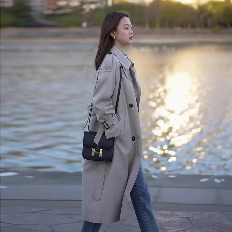 米白色风衣外套女中长款2025春秋新款韩版休闲高级感小个子大衣