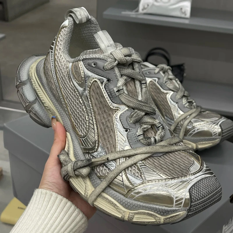 越穿越爱穿~巴黎3XL老爹鞋男女夏厚底走秀款复古情侣运动做旧鞋潮