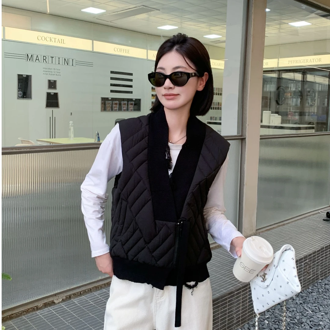 春季新款羽绒马甲复古文艺V领保暖马甲