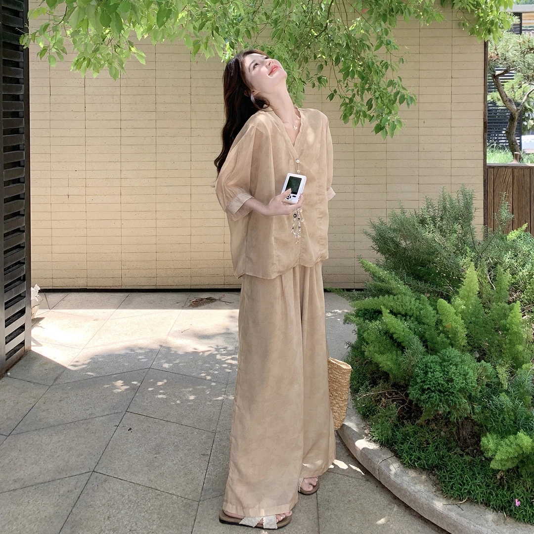 新中式国风套装女2025夏季新款清冷感气质衬衫阔腿裤高级感两件套