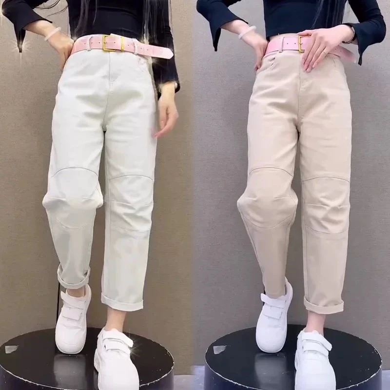 九分休闲牛仔裤女春季新款高腰显瘦小脚哈伦裤宽松洋气弯刀直筒裤