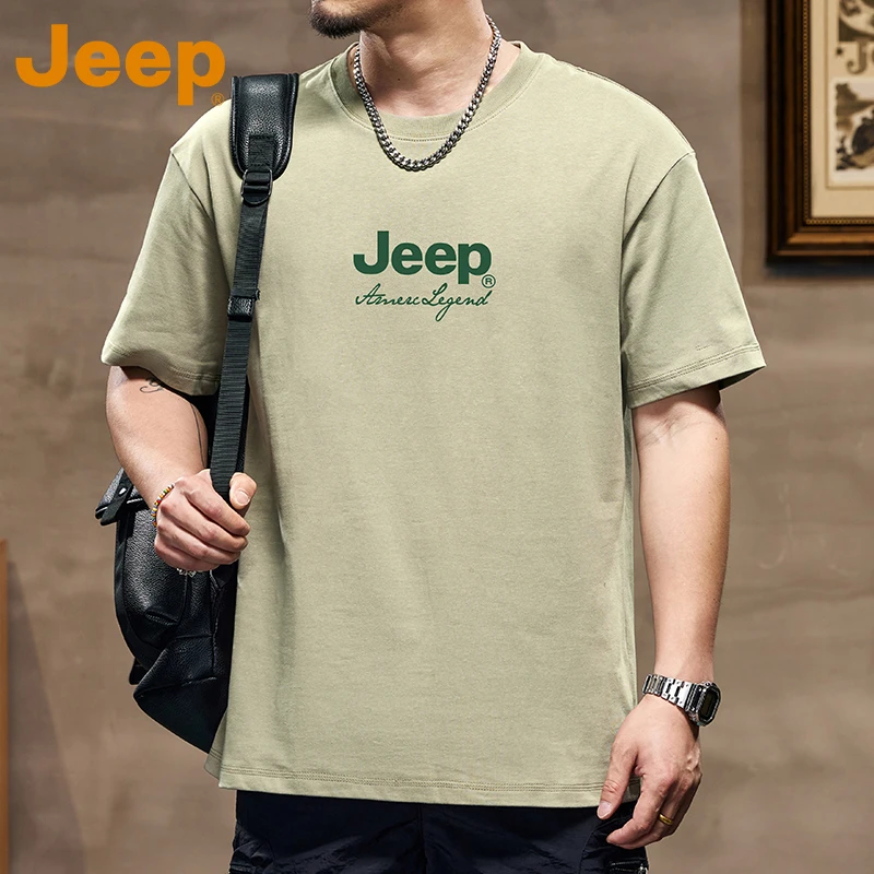 JEEP吉普纯棉圆领短袖男士夏季新款美式潮流t恤简约宽松休闲上衣