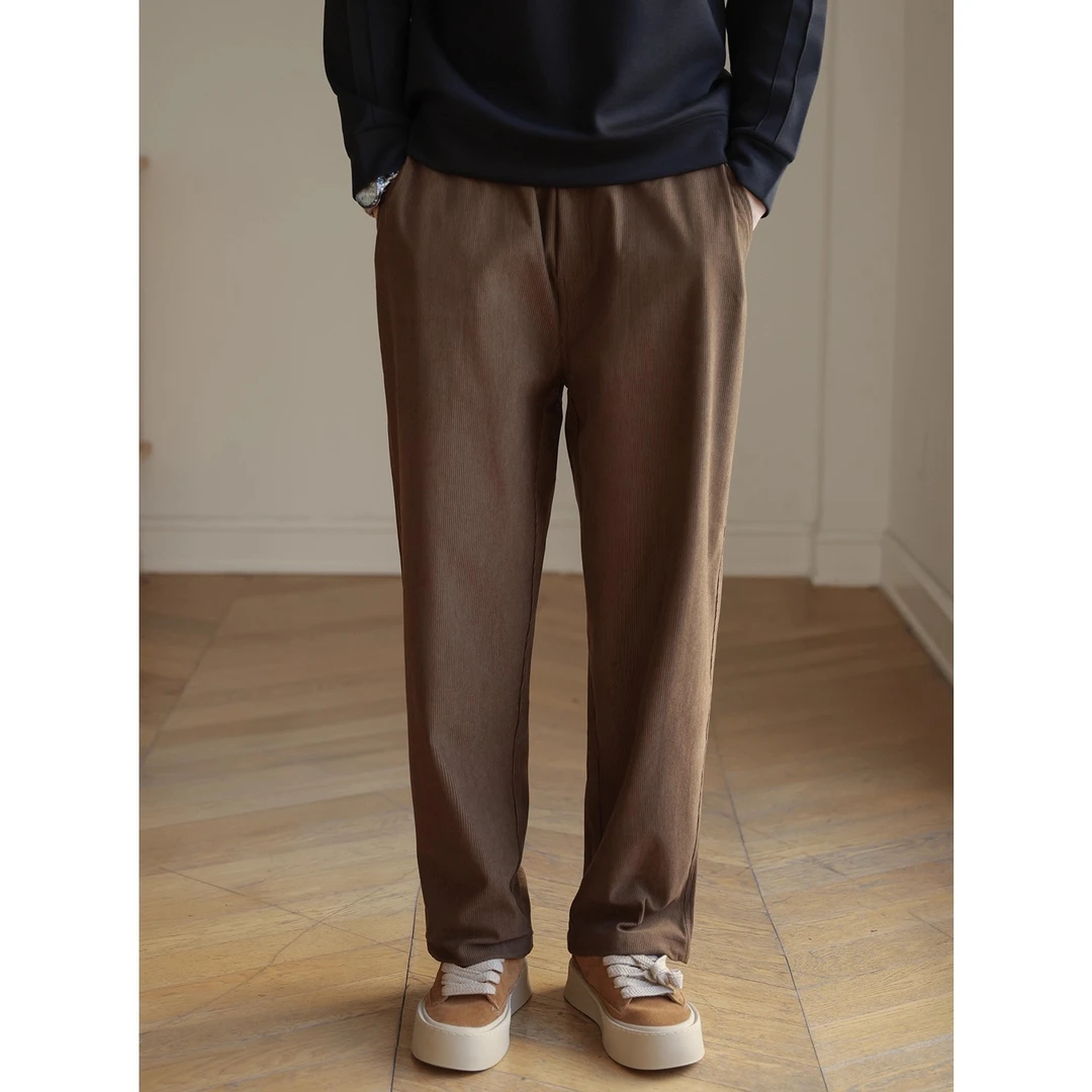 仓石一树潮牌秋季款休闲裤男士美式复古商务通勤直筒灯芯绒九分裤