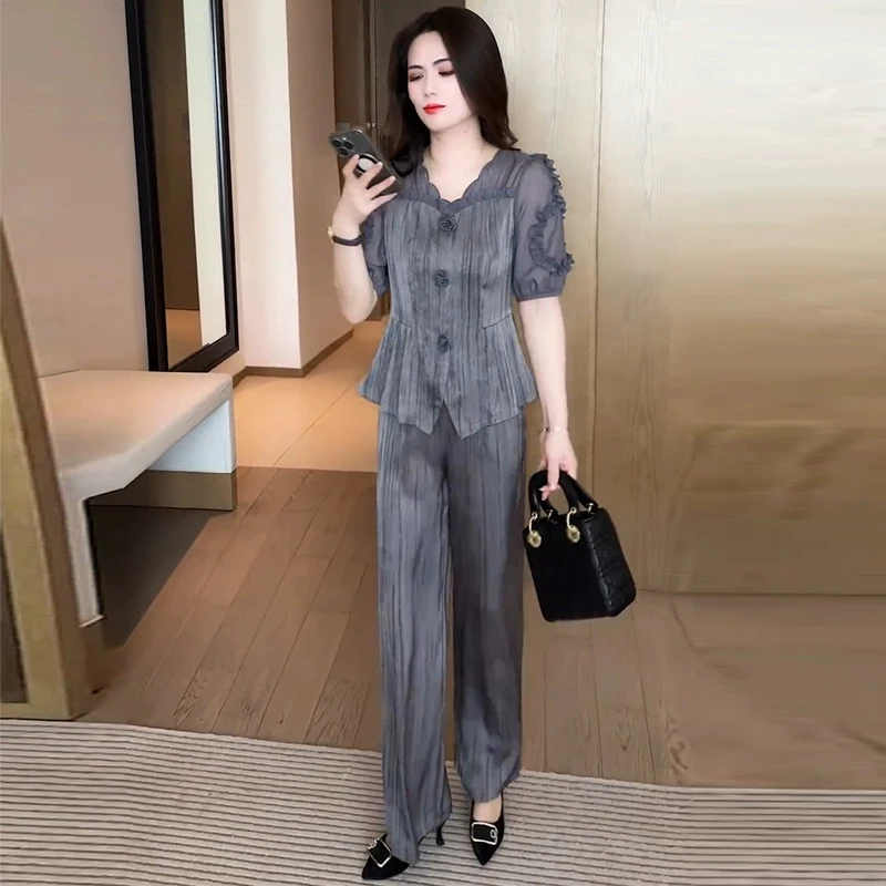 时尚洋气新款套装女夏装时髦运动遮肚子显瘦上衣女装阔腿裤两件套