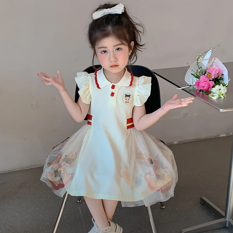 哪吒女童连衣裙夏季薄款女宝宝公主裙洋气韩版网纱裙子儿童Polo裙