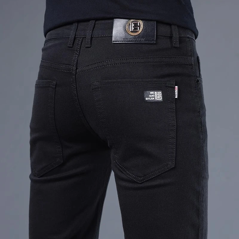 Leekody高端黑色牛仔裤男2025年新款修身小脚直筒弹力休闲长裤子