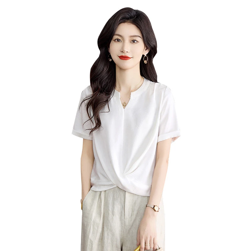 丝柏舍2025夏季新款女装时尚纯色简约休闲短袖套头衬衫S52R1945C