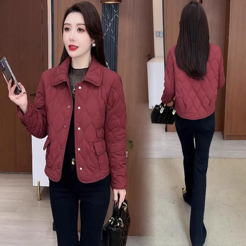 时尚短款棉服女2025冬季新款洋气宽松显瘦百搭轻薄保暖翻领棉衣潮