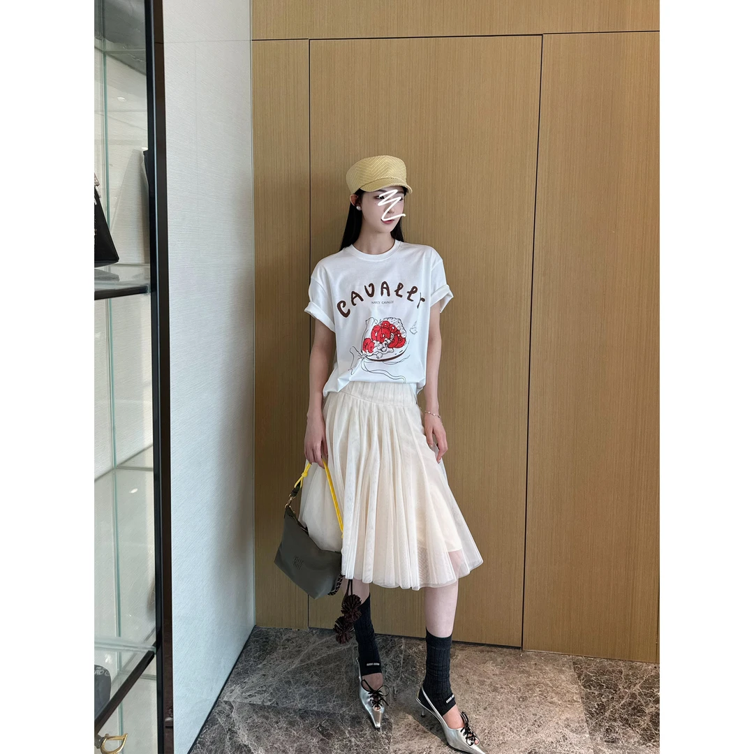 NancyCavally专柜款精选新疆丝光长绒棉 趣味盘中餐印花廓形T恤