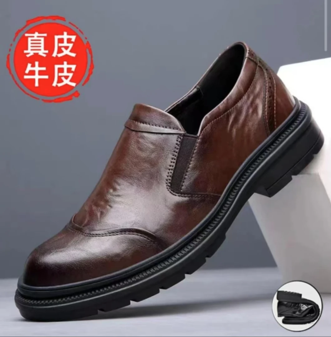 真皮-男士皮鞋2025透气商务真皮软底休闲男鞋男士英伦风大头皮鞋