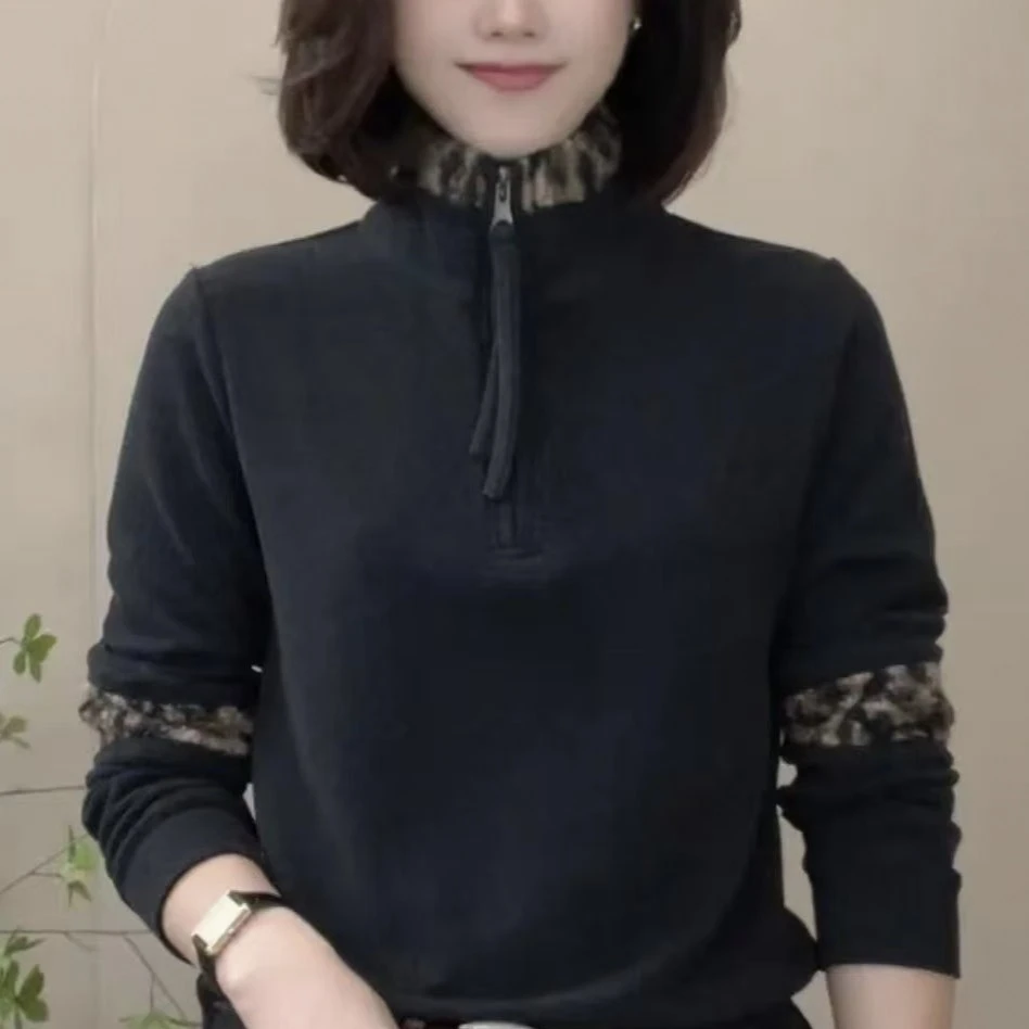 冬季立领拉链双面绒保暖打底衫修身显瘦长袖时尚百搭女士上衣
