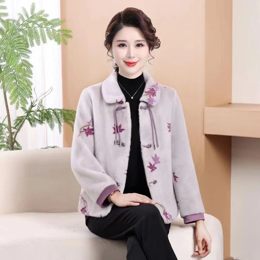 7703-妈妈秋冬新款高档印花保暖外套洋气气质中老年女装【五楼西】