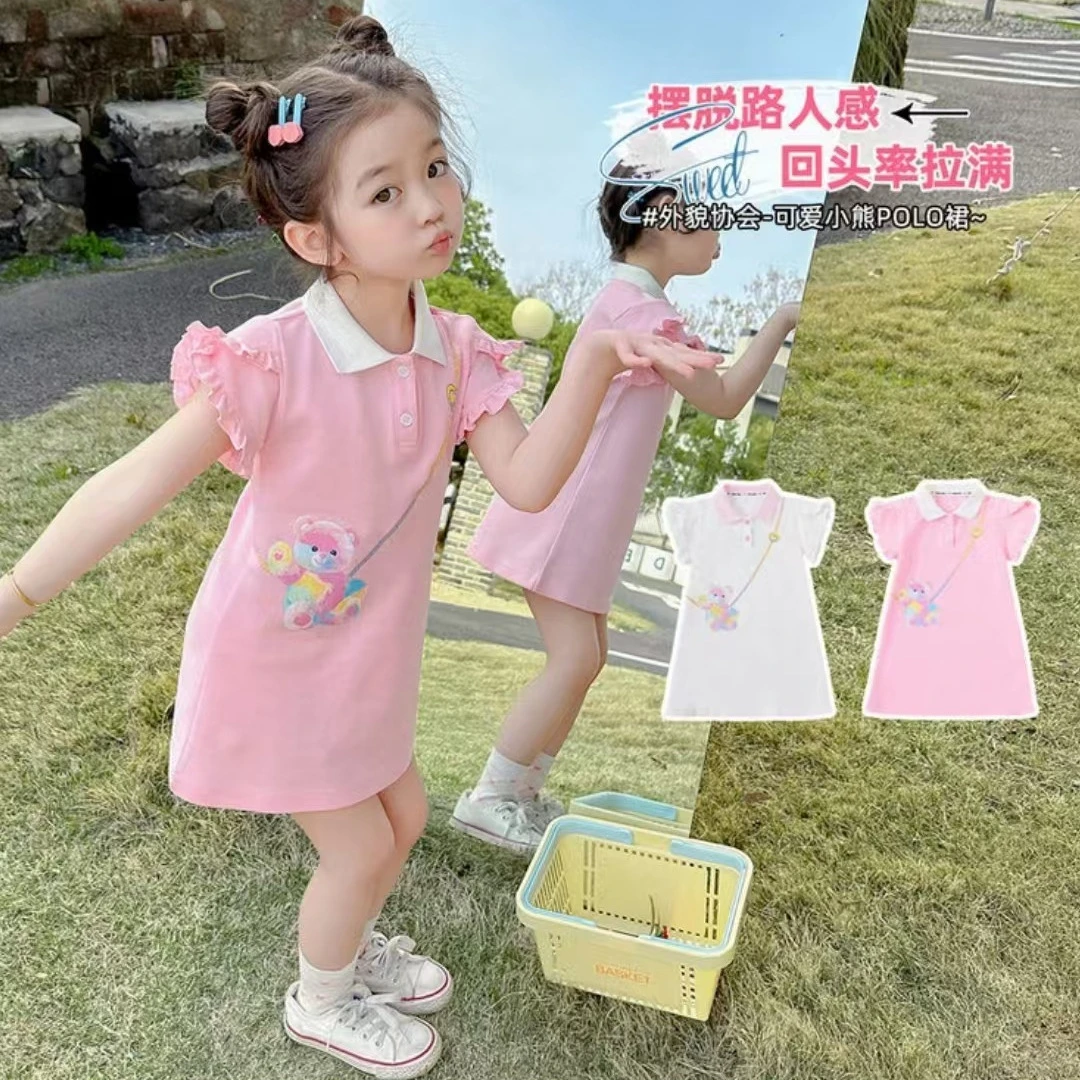 女童夏季国风小童连衣裙儿童2025夏新款洋气公主裙卡通宝宝学院风